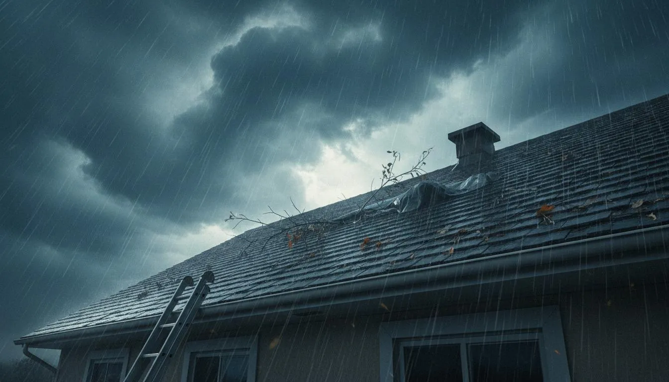 Storm damaged roof